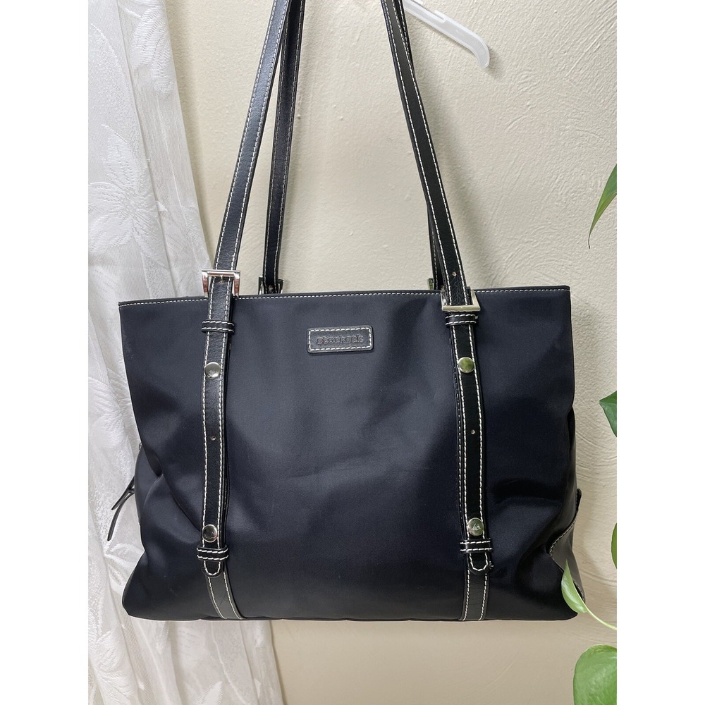STORKSAK "GIGI" NYLON SATIN DIAPER TOTE BAG ~  Black w/ black trim Sz 15/11/7 In